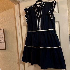 Stylish She + Sky Navy Dress with White Accents & POCKETS!